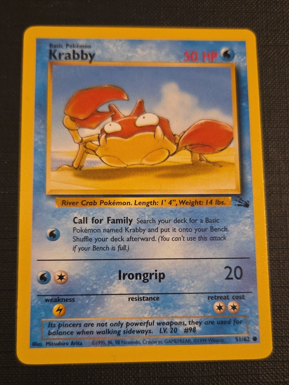 KRABBY Pokemon Fossil Set (1999) Trading Card (51/62)